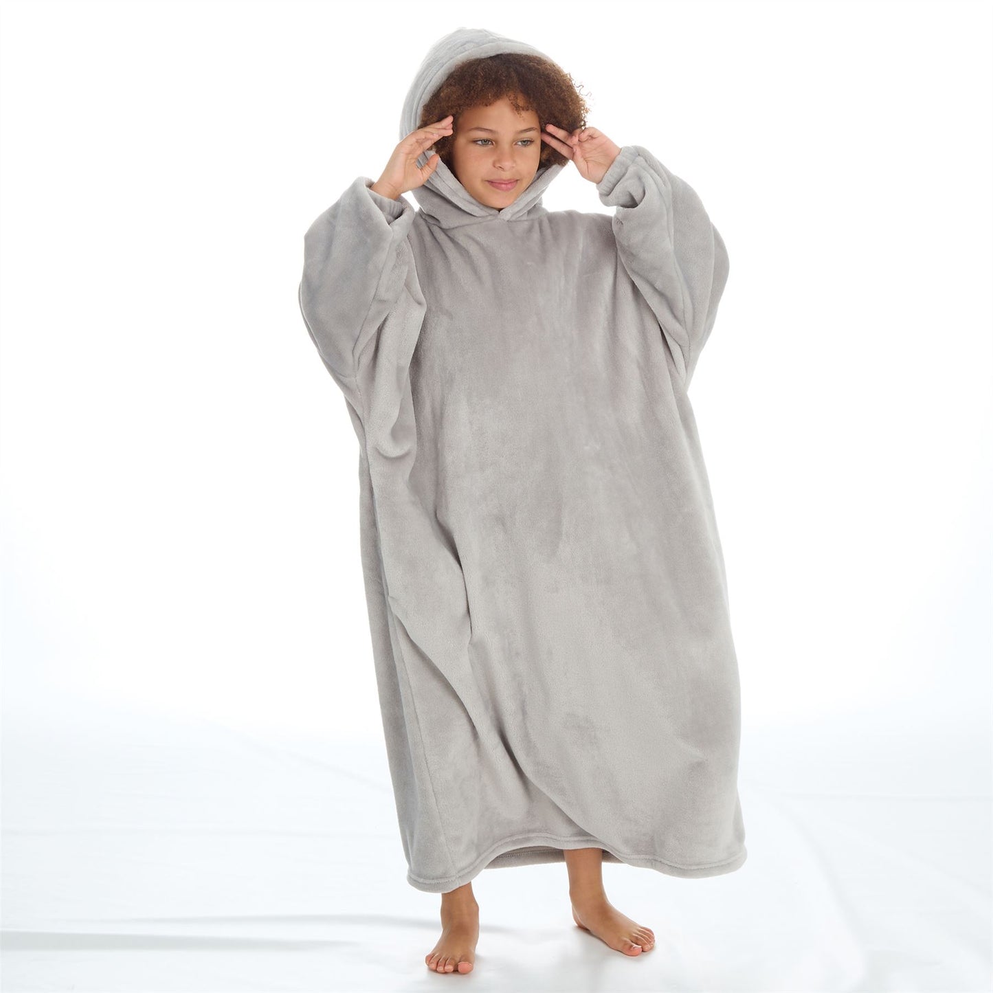 Slumber Party Kids Fleece Longline Hooded Poncho - Grey