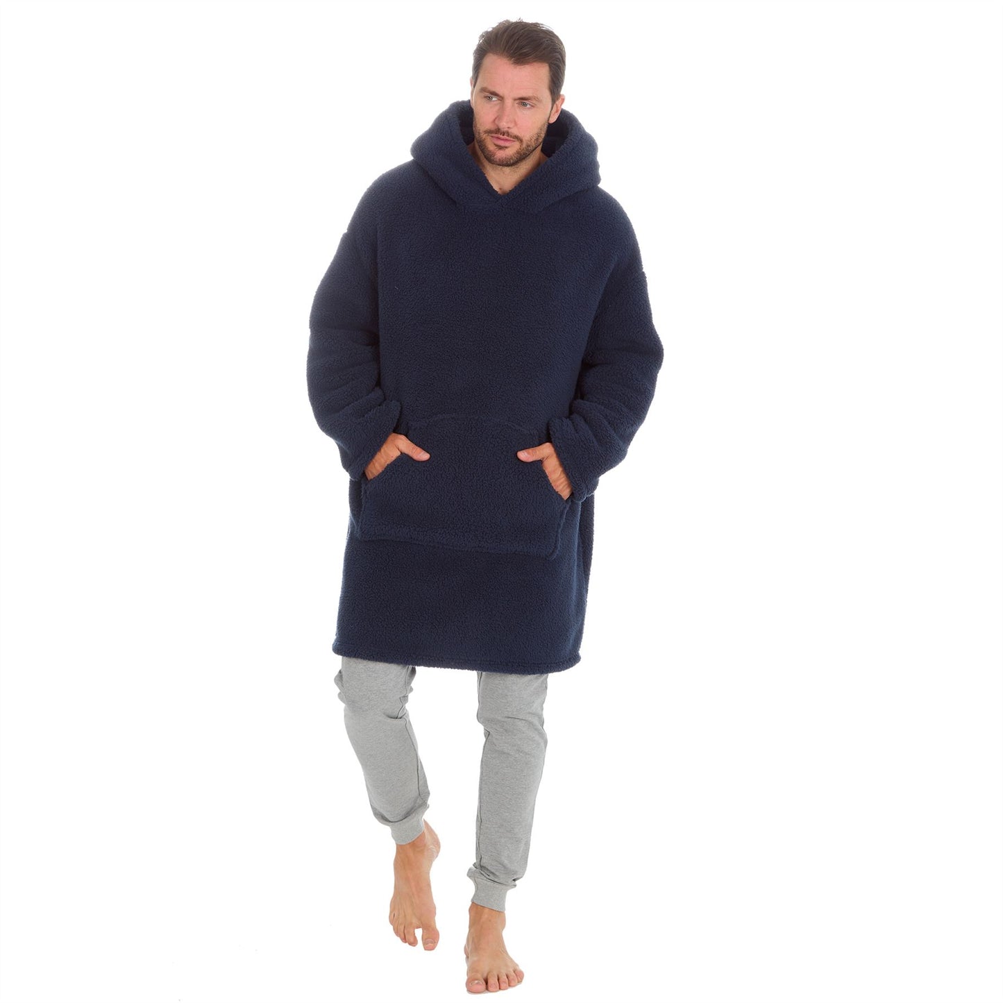 Huggable Hoodie Mens Borg Fleece Oversized Hoodie - Navy