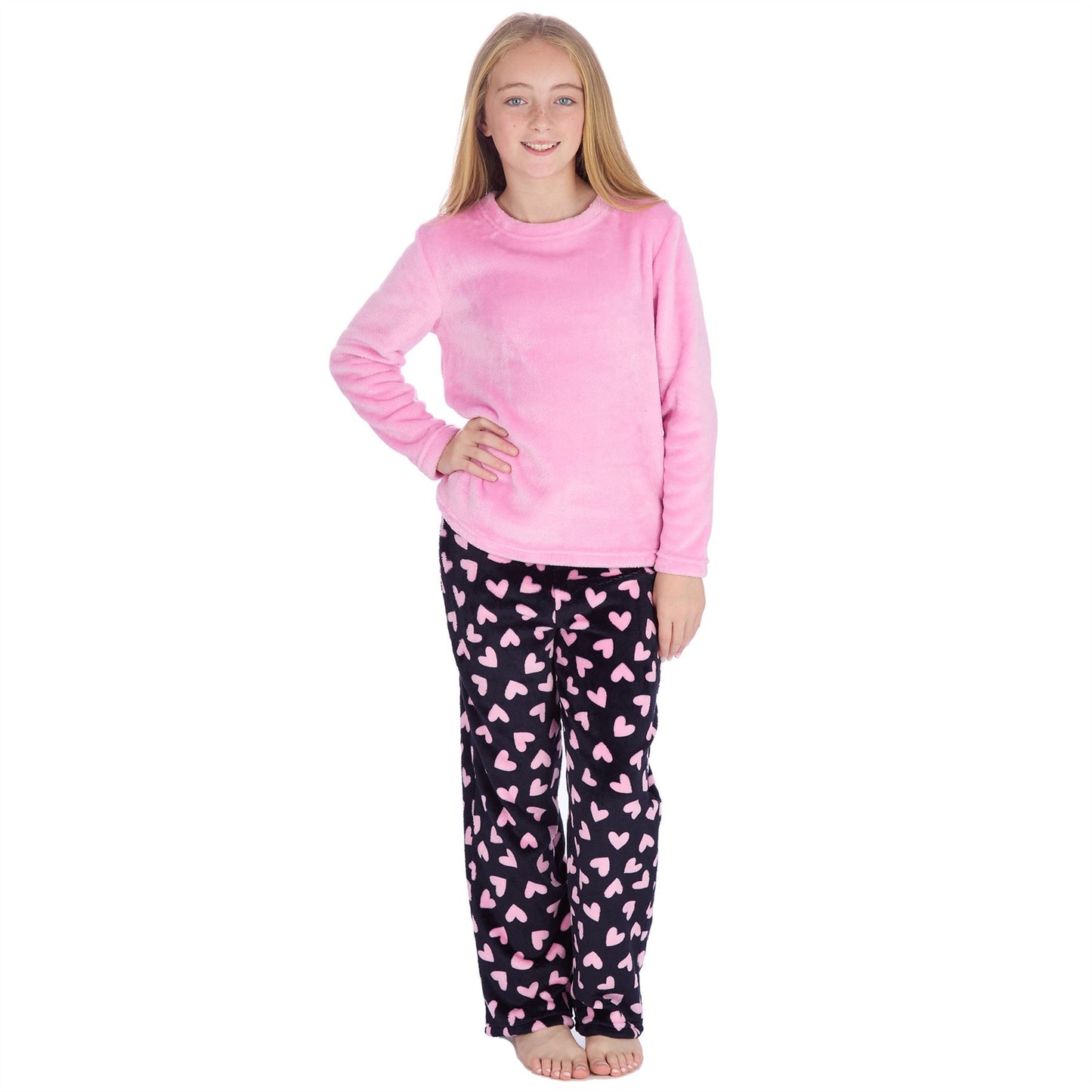 Forever Dreaming Kids Fleece Pyjamas - Dark Navy Hearts