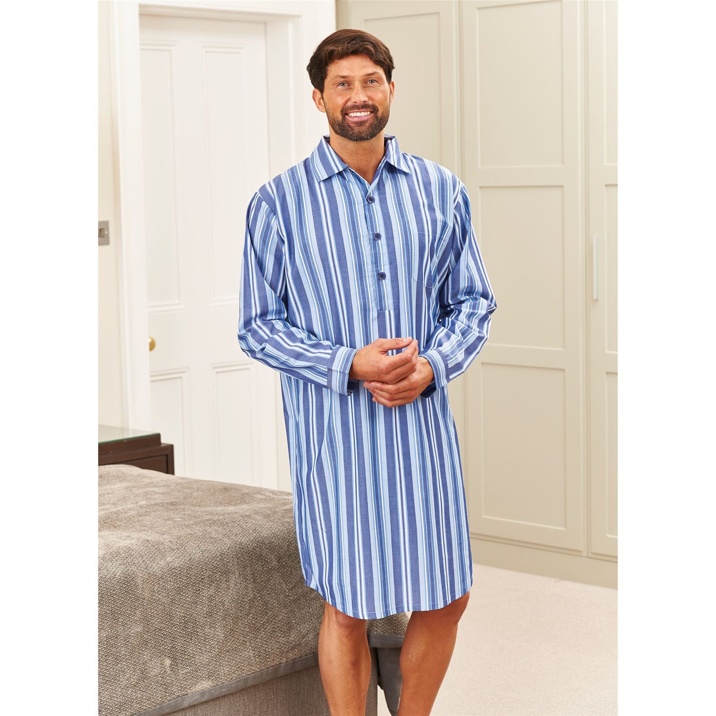 Champion Mens Westminster Polycotton Nightshirt - Navy Stripe
