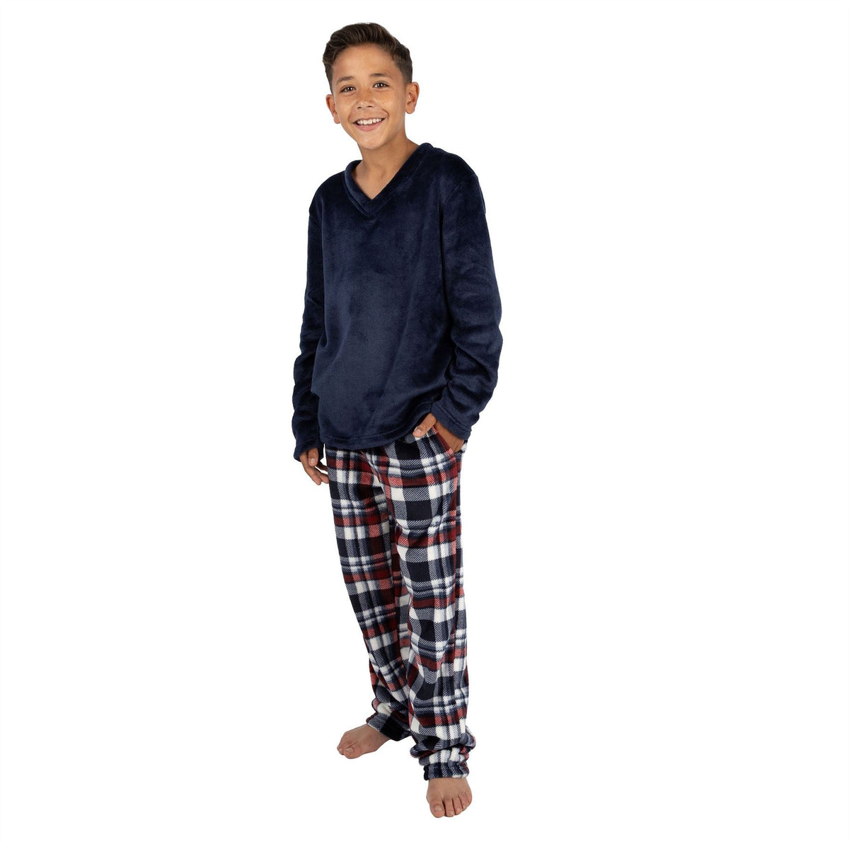 Cargo Bay Kids Fleece Pyjamas - Burgundy Check Cargo Bay