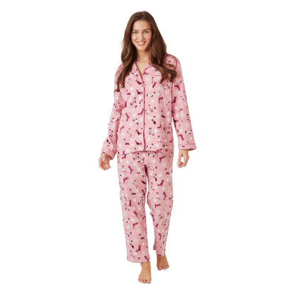 Indigo Sky Womens Sock Print Brushed Cotton Pyjamas - Pink