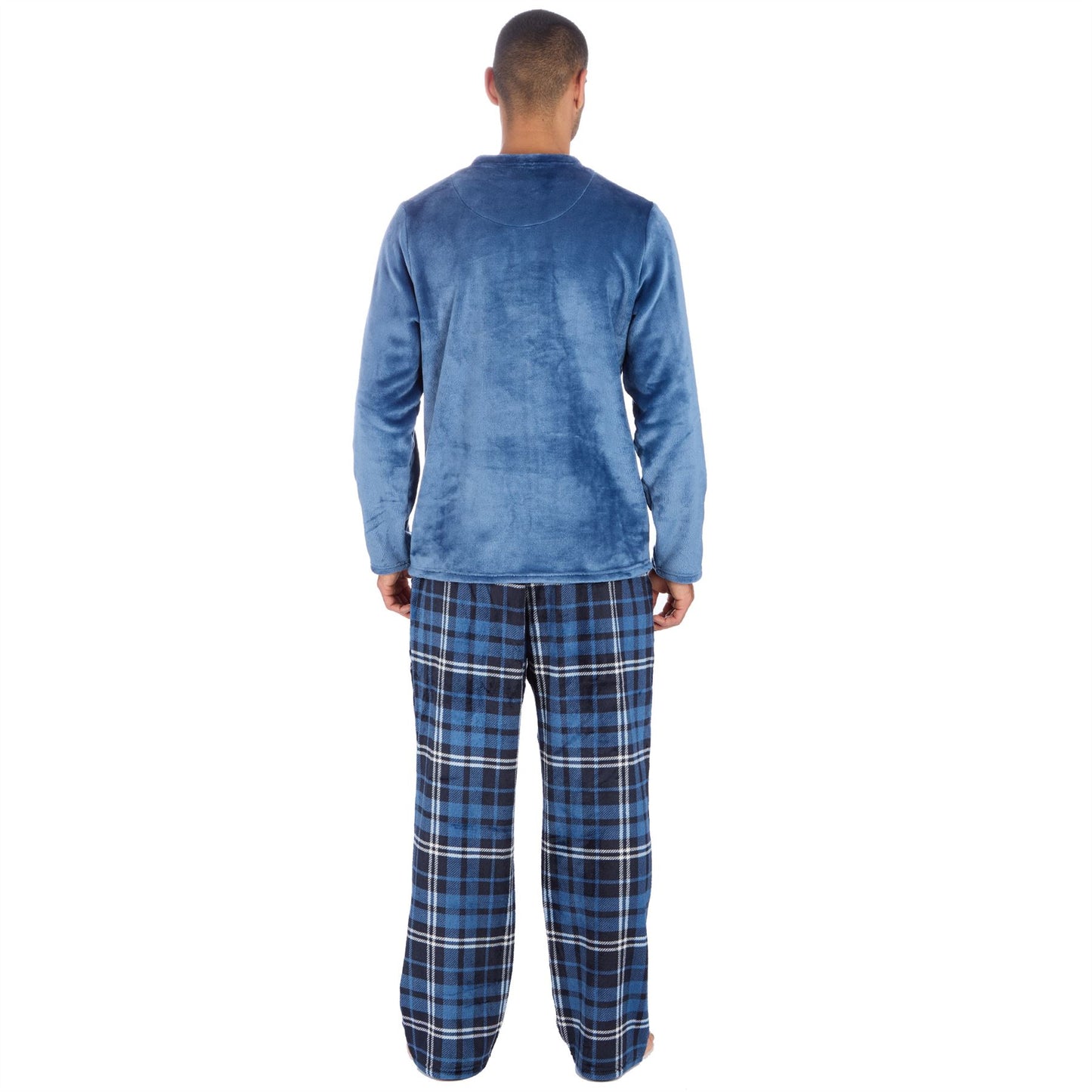 Cargo Bay Mens Fleece Check Pyjamas - Denim/Denim Check