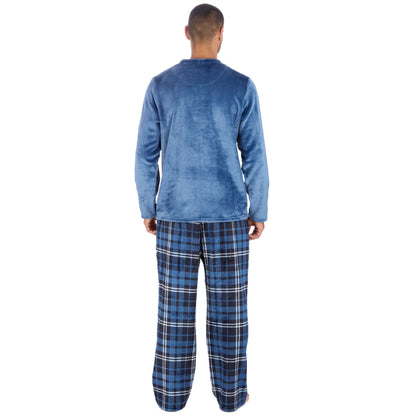 Cargo Bay Mens Fleece Check Pyjamas - Denim/Denim Check