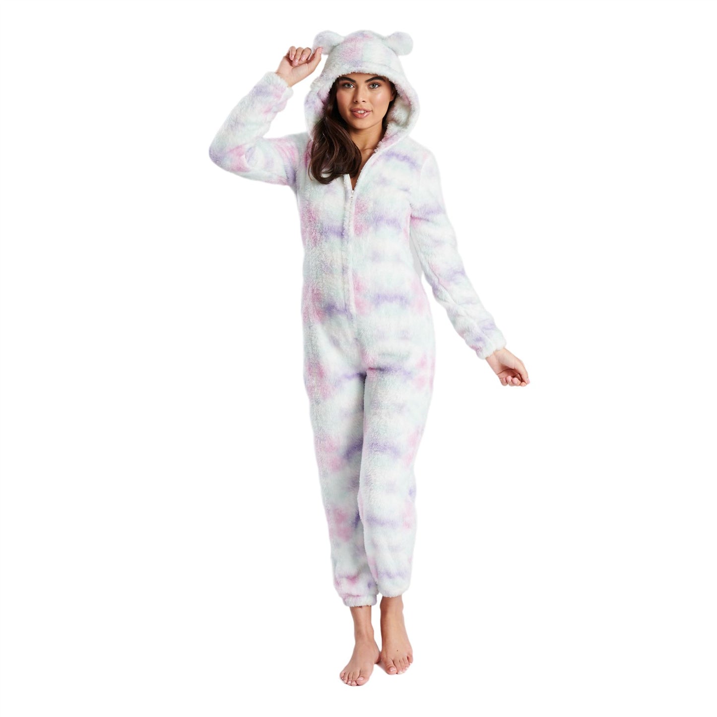 Loungeable Womens Tie Dye Sherpa Fleece Onesie - Pastel