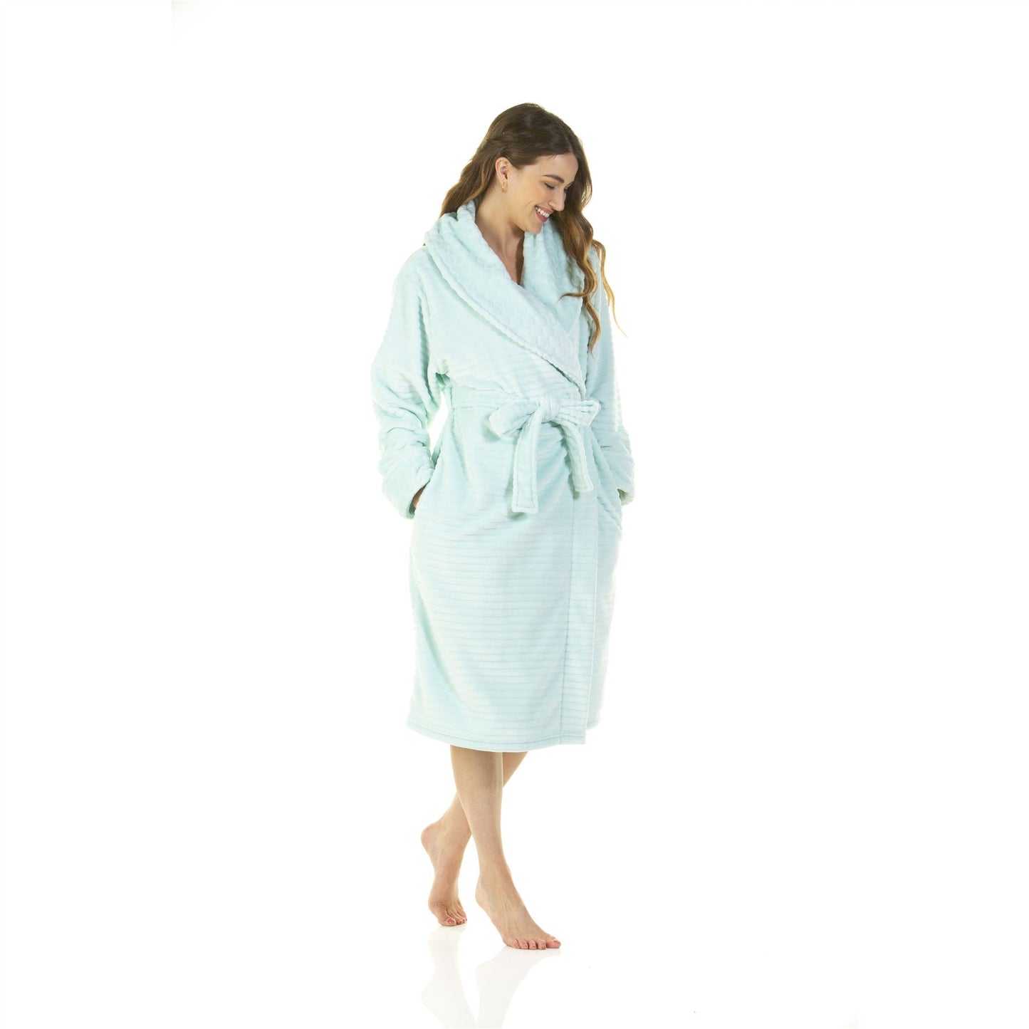 Wysteria Lane Womens Cut-Out Shawl Collar Fleece Robe - Aqua
