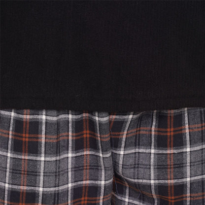 Loungeable Mens Ribbed Fleece/Woven Pyjamas - Black/Grey Check
