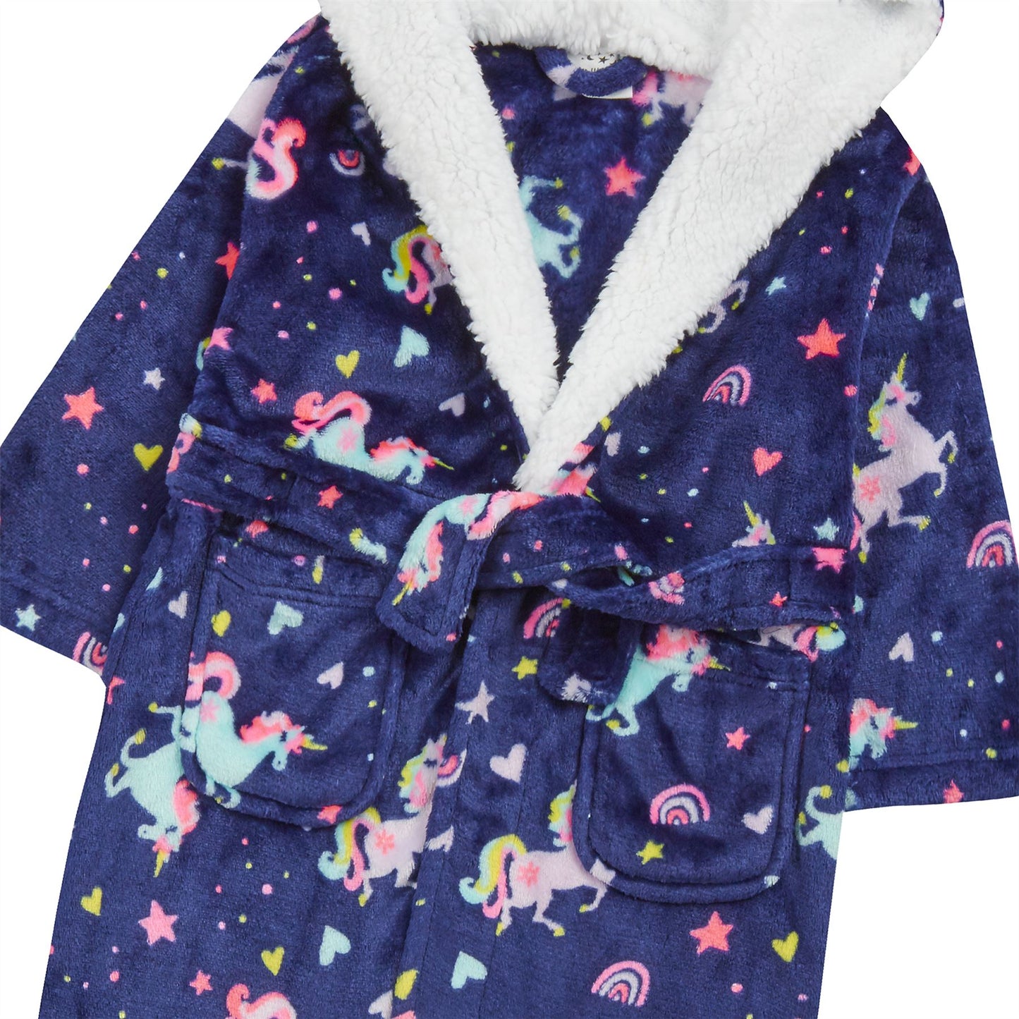 Minikidz Kids Unicorn Print Hooded Fleece Robe - Navy