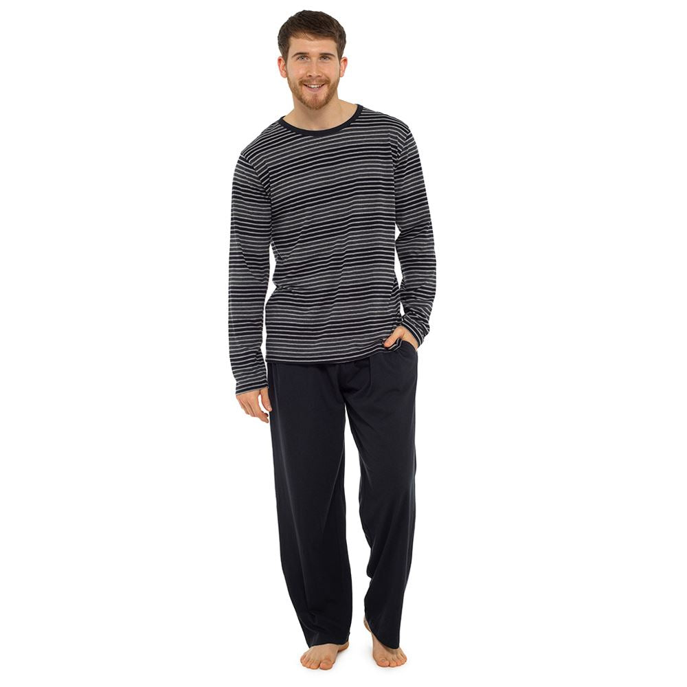 Tom Franks Mens Long Sleeve Striped Pyjama Set - Black Mix