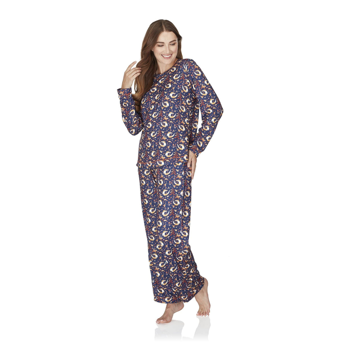 Wysteria Lane Womens Jersey Knit Long Sleeve Pyjamas - Navy Wysteria Lane