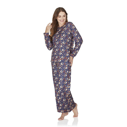 Wysteria Lane Womens Jersey Knit Long Sleeve Pyjamas - Navy Wysteria Lane