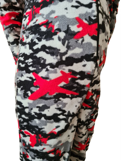 Kids Camo Hooded Fleece Onesie - Grey