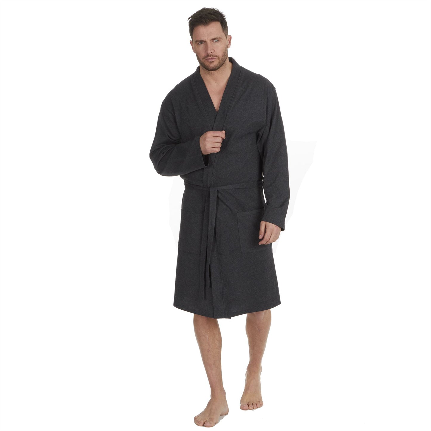 Momentii Mens Jersey Kimono Robe - Charcoal Marl