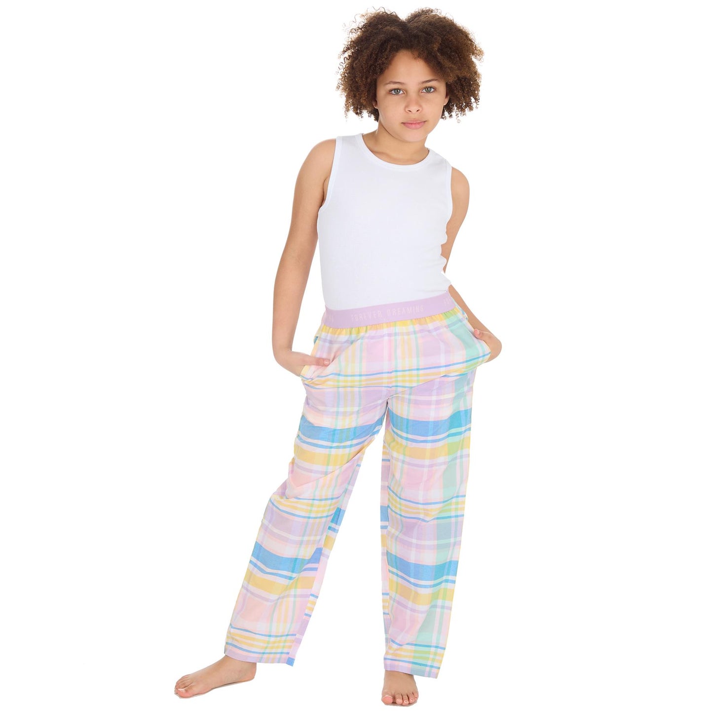 Forever Dreaming Girls Woven Check Lounge Pants - Pink