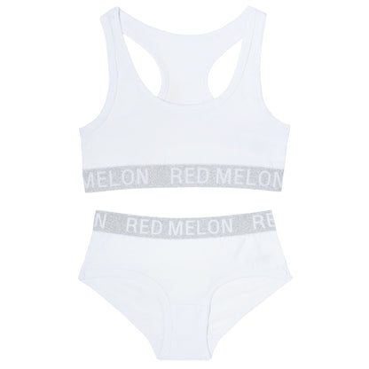 Red Melon Girls Crop Top Bra And Brief Set - White