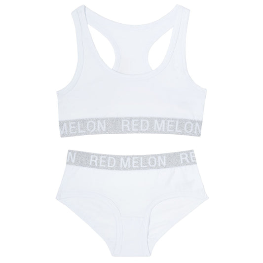 Red Melon Girls Crop Top Bra And Brief Set - White