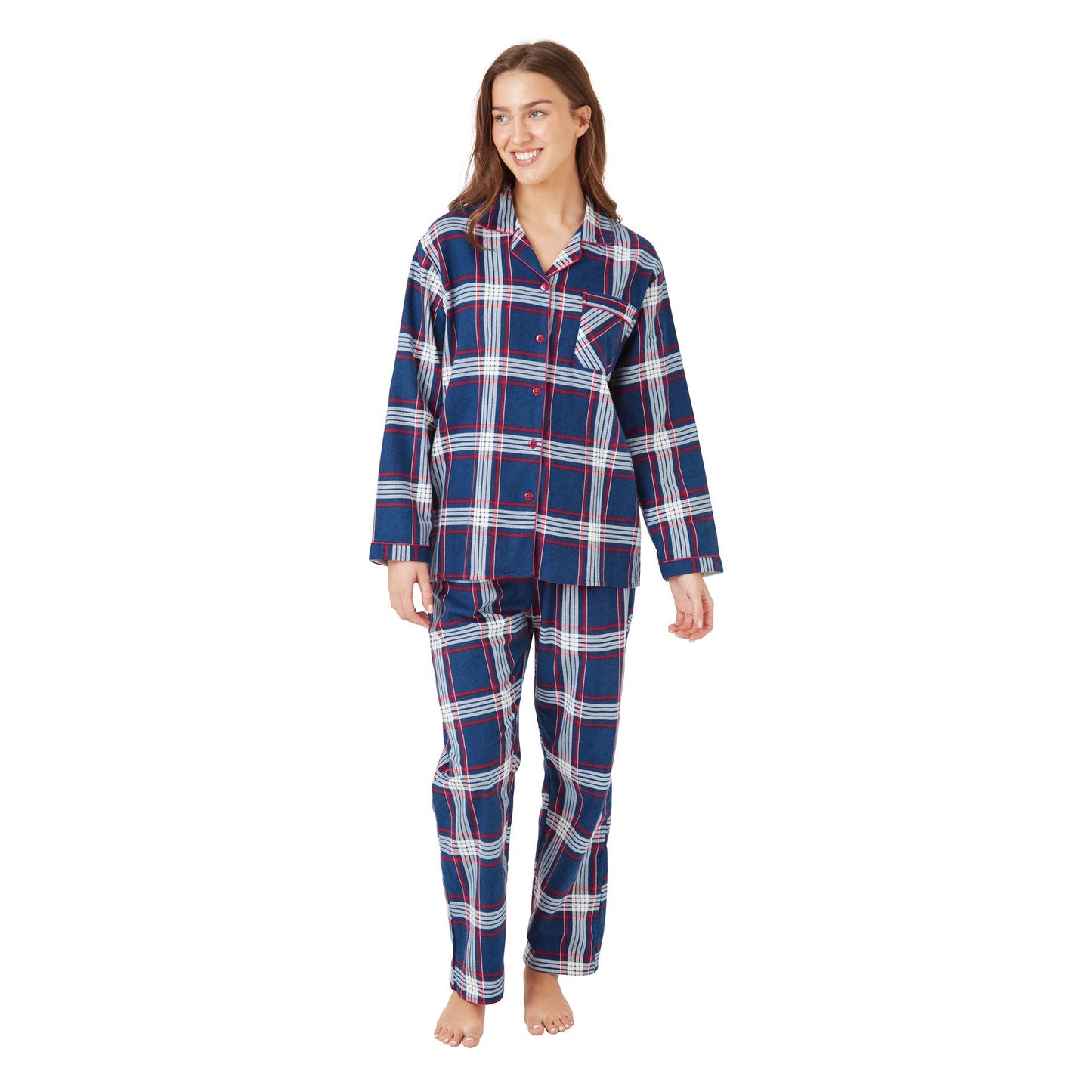 Indigo Sky Womens Check Print Brushed Cotton Pyjamas - Navy