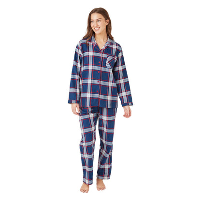 Indigo Sky Womens Check Print Brushed Cotton Pyjamas - Navy