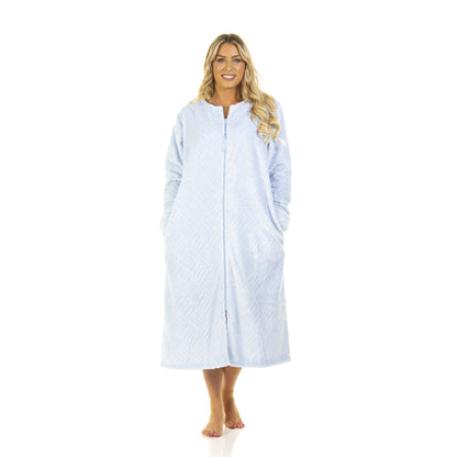 La Marquise Tulip Zip Through Fleece Robe - Blue