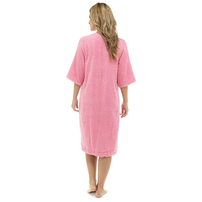 Tom Franks Womens Zip Through Towelling Robe - Pink
