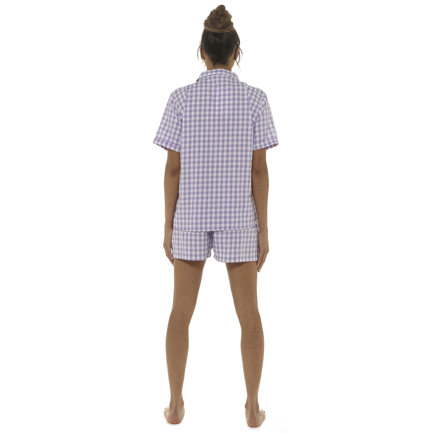 Foxbury Womens Woven Check Top and Shorts Set - Lilac