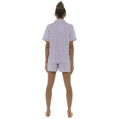 Foxbury Womens Woven Check Top and Shorts Set - Lilac