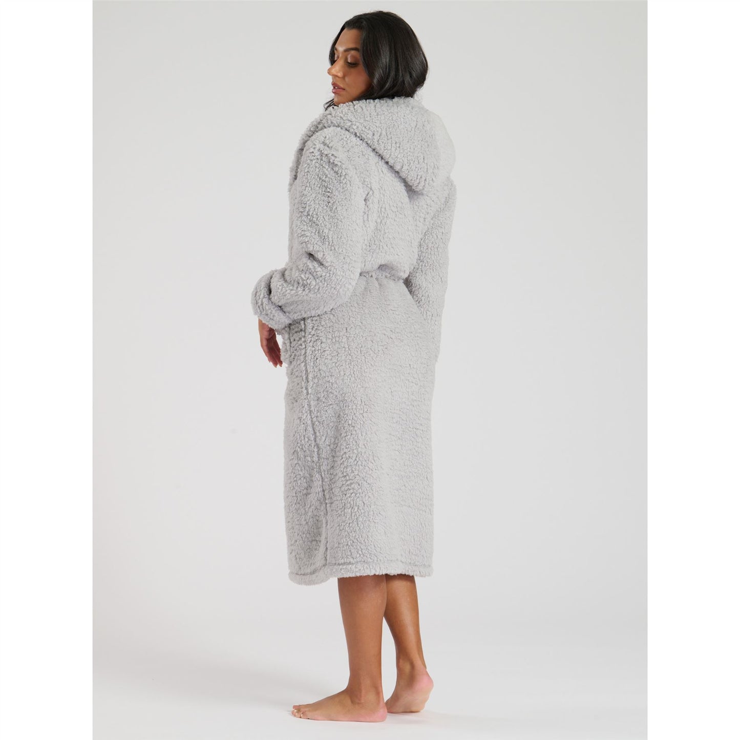 Loungeable Chunky Sherpa Hooded Midi Robe - Grey