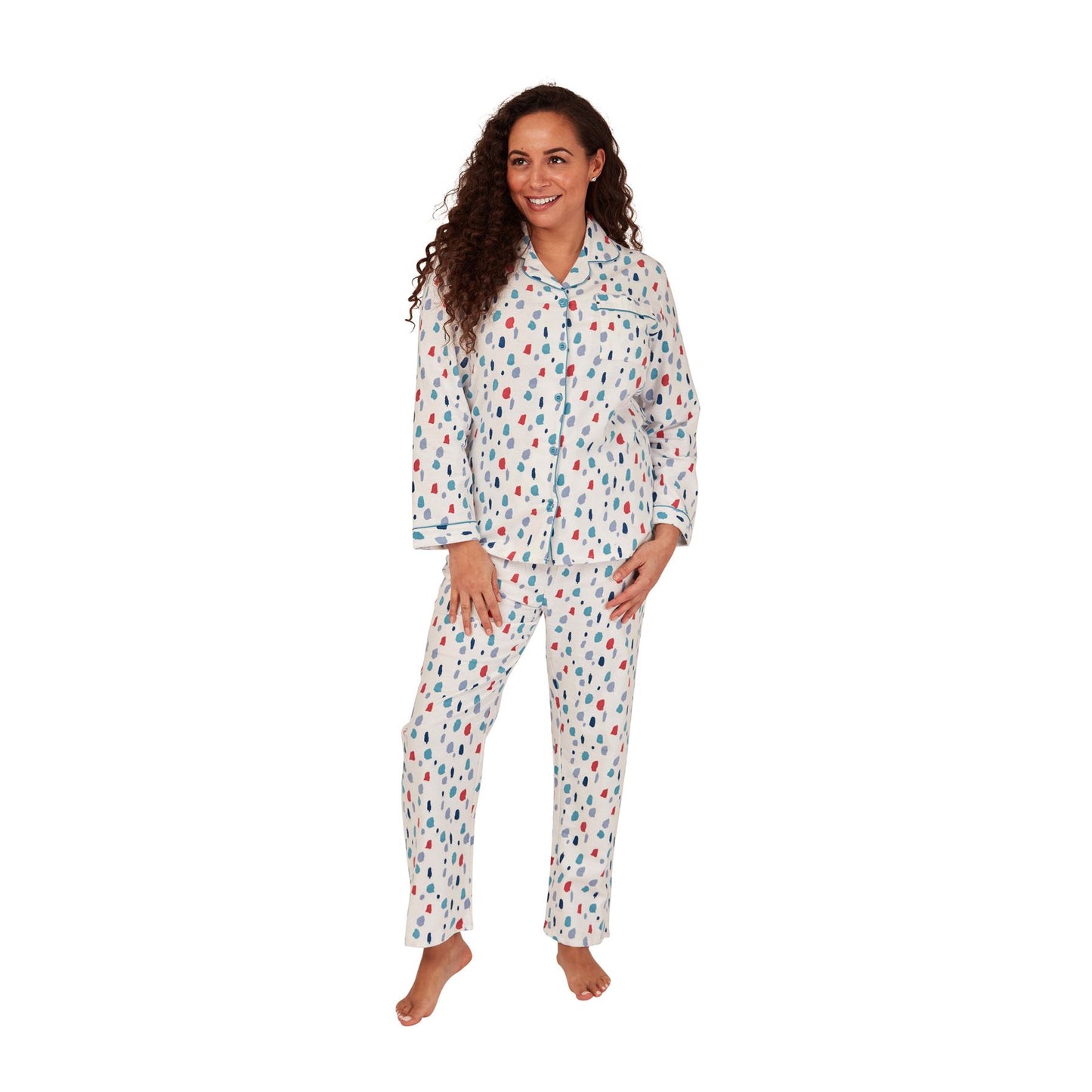 Indigo Sky Womens Splat Spot Brushed Cotton Pyjama Set - Ivory