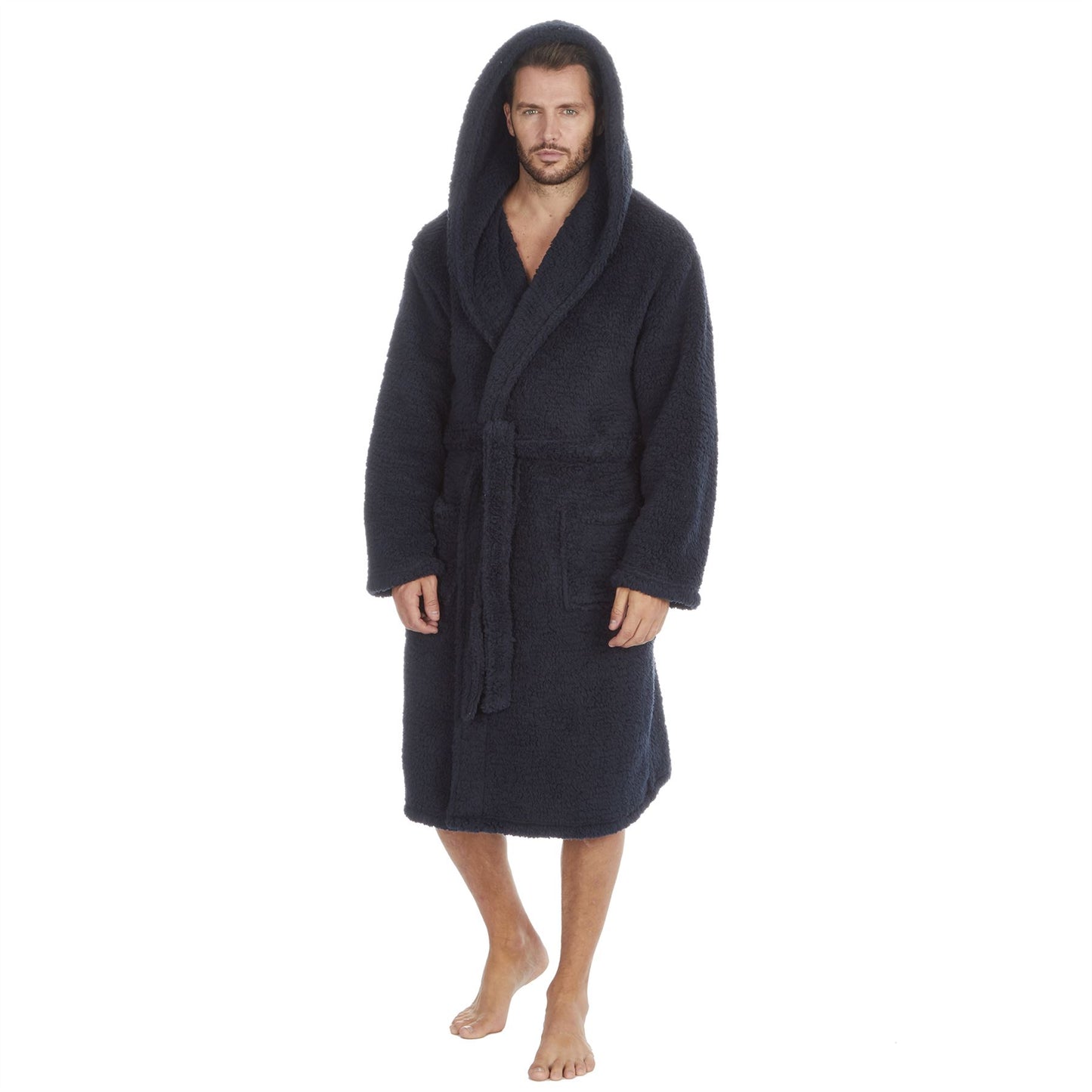 Cargo Bay Mens Borg Fleece Hooded Robe - Navy