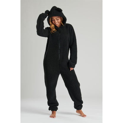 Loungeable Womens Black Borg Fleece Teddy Bear Onesie