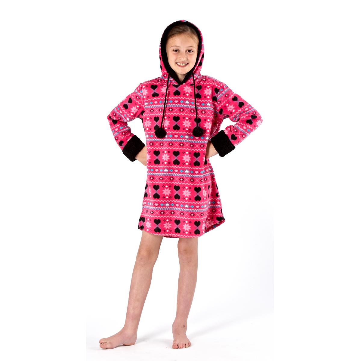 Selena Girl Fairisle Hooded Fleece Lounger Robe - Pink