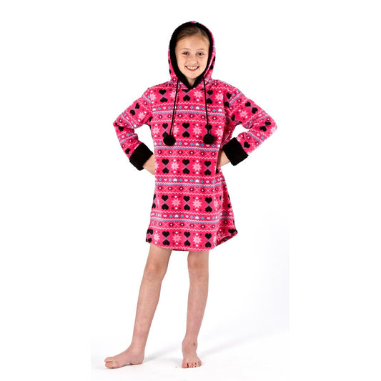 Selena Girl Fairisle Hooded Fleece Lounger Robe - Pink