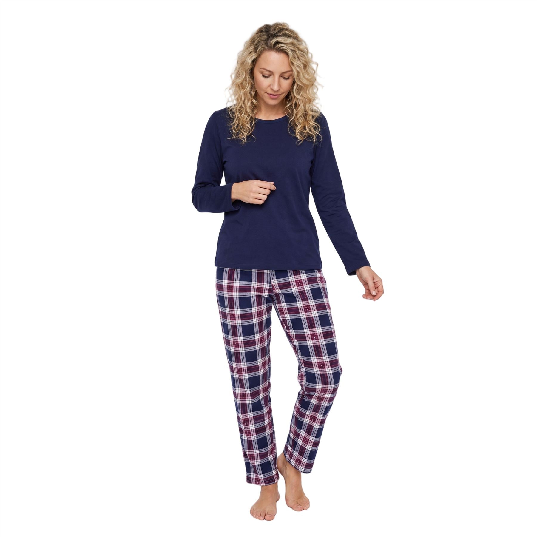 Indigo Sky Womens Check Jersey Pyjamas - Navy Indigo Sky