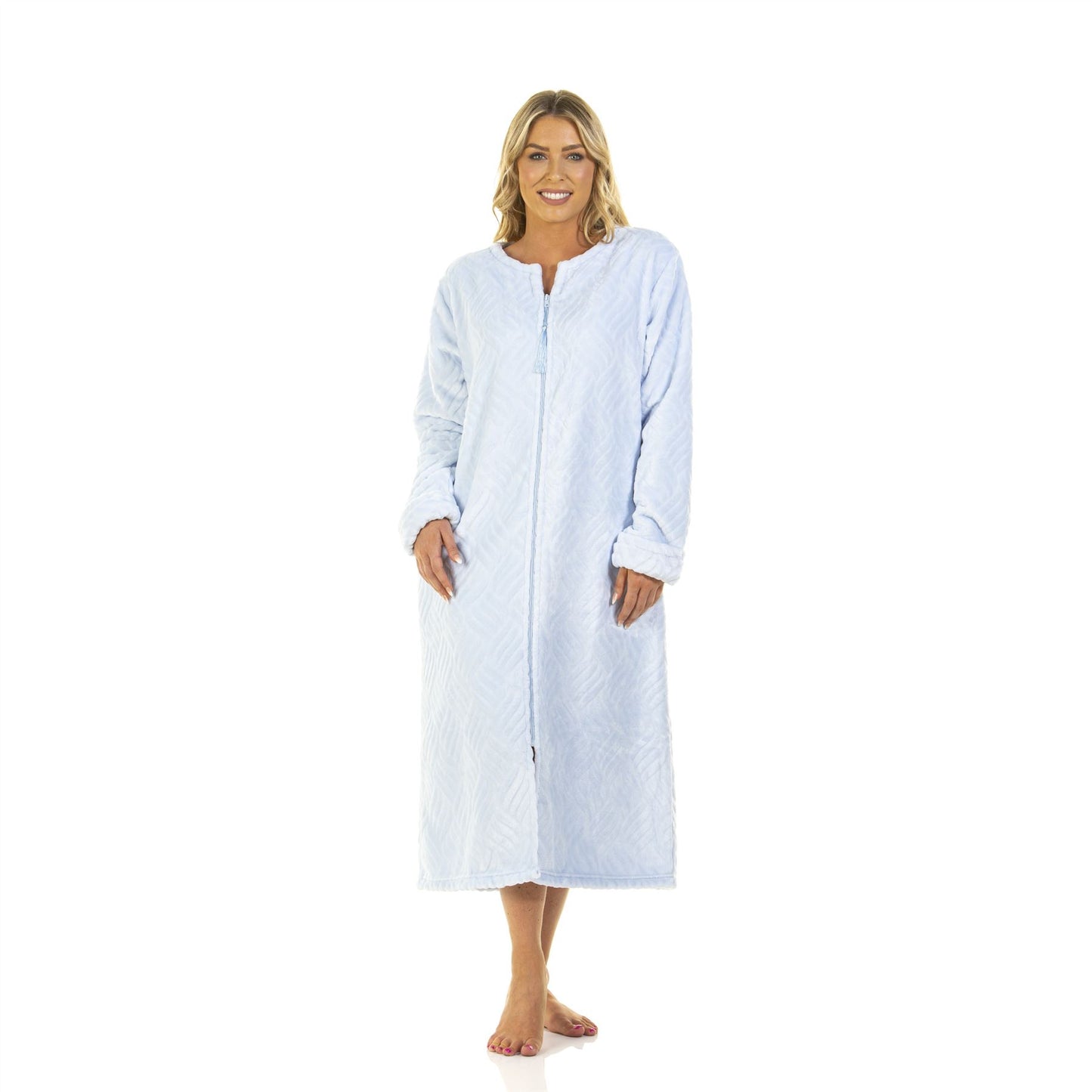 La Marquise Tulip Zip Through Fleece Robe - Blue