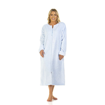 La Marquise Tulip Zip Through Fleece Robe - Blue