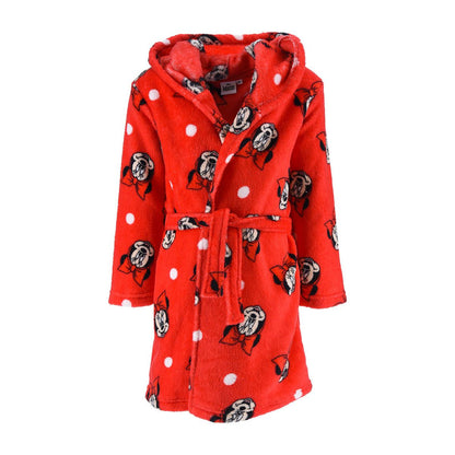 Kids Disney Minnie Mouse Bow Print Fleece Hooded Robe - Red