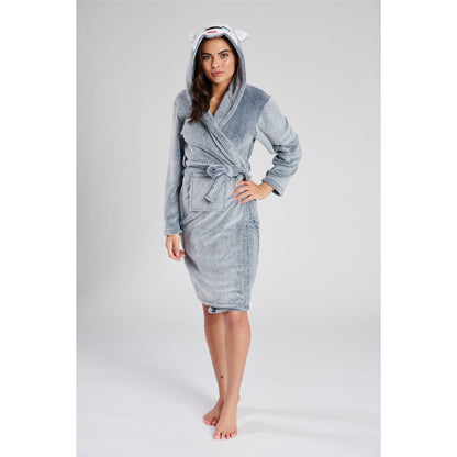 Loungeable Womens Husky Dog Fleece Hooded Robe - Blue/Grey