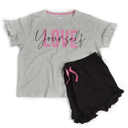 Forever Dreaming Womens 'Love Yourself' Pyjama Set - Grey/Black