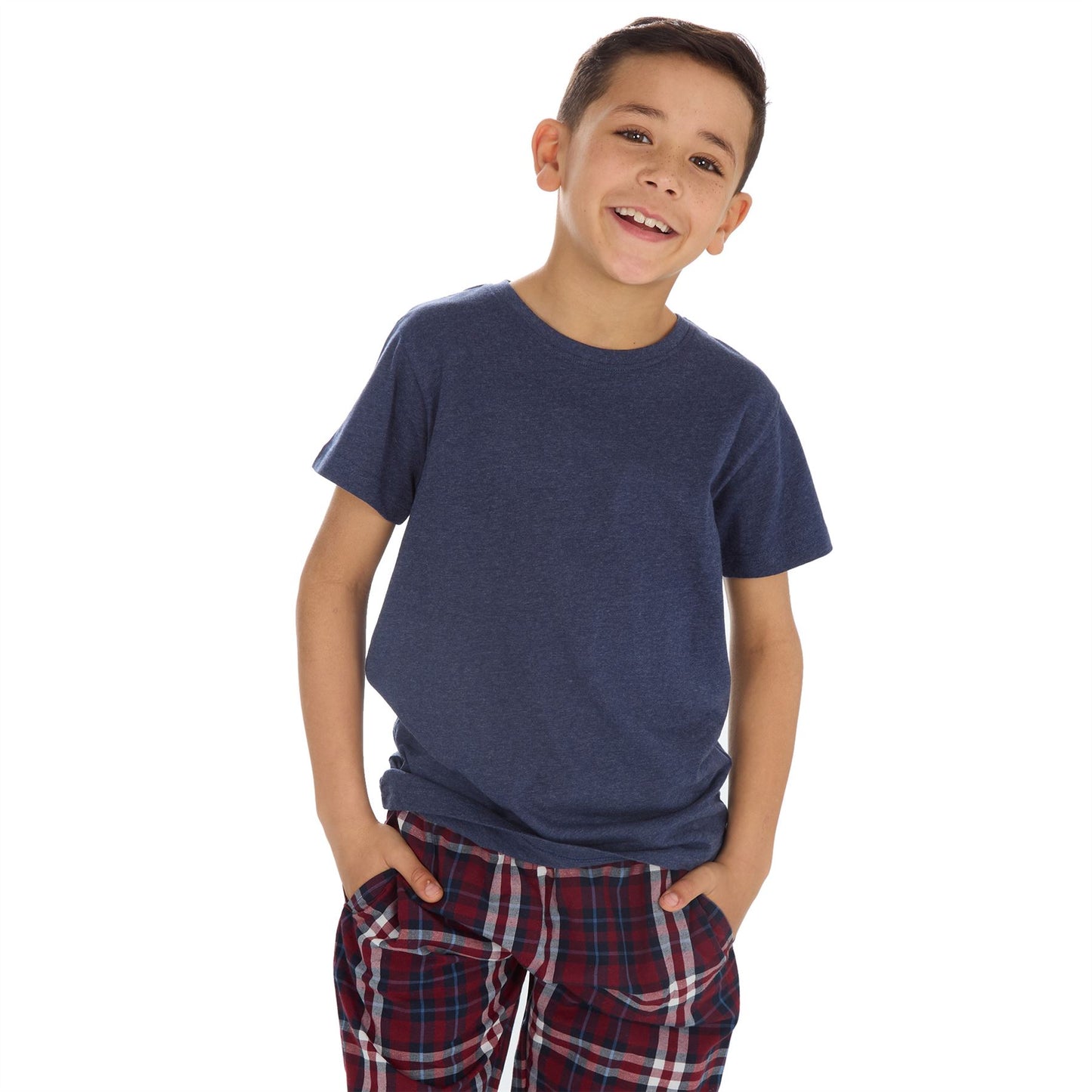 Cargo Bay Kids Top and Woven Check Bottoms - Denim/Burgundy