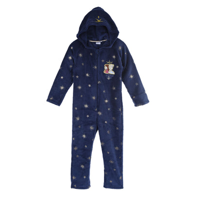 Girls Disney Frozen Fleece 'Sister Love' Hooded Onesie - Navy