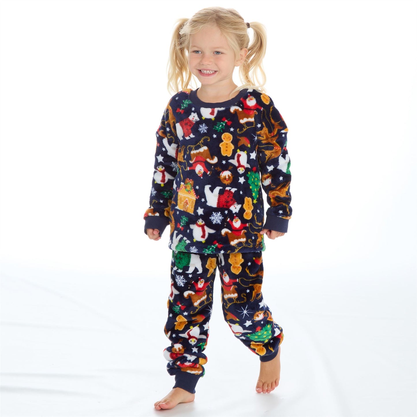 Kids All Over Print Fleece Christmas Pyjamas - Navy (2-6 Years)
