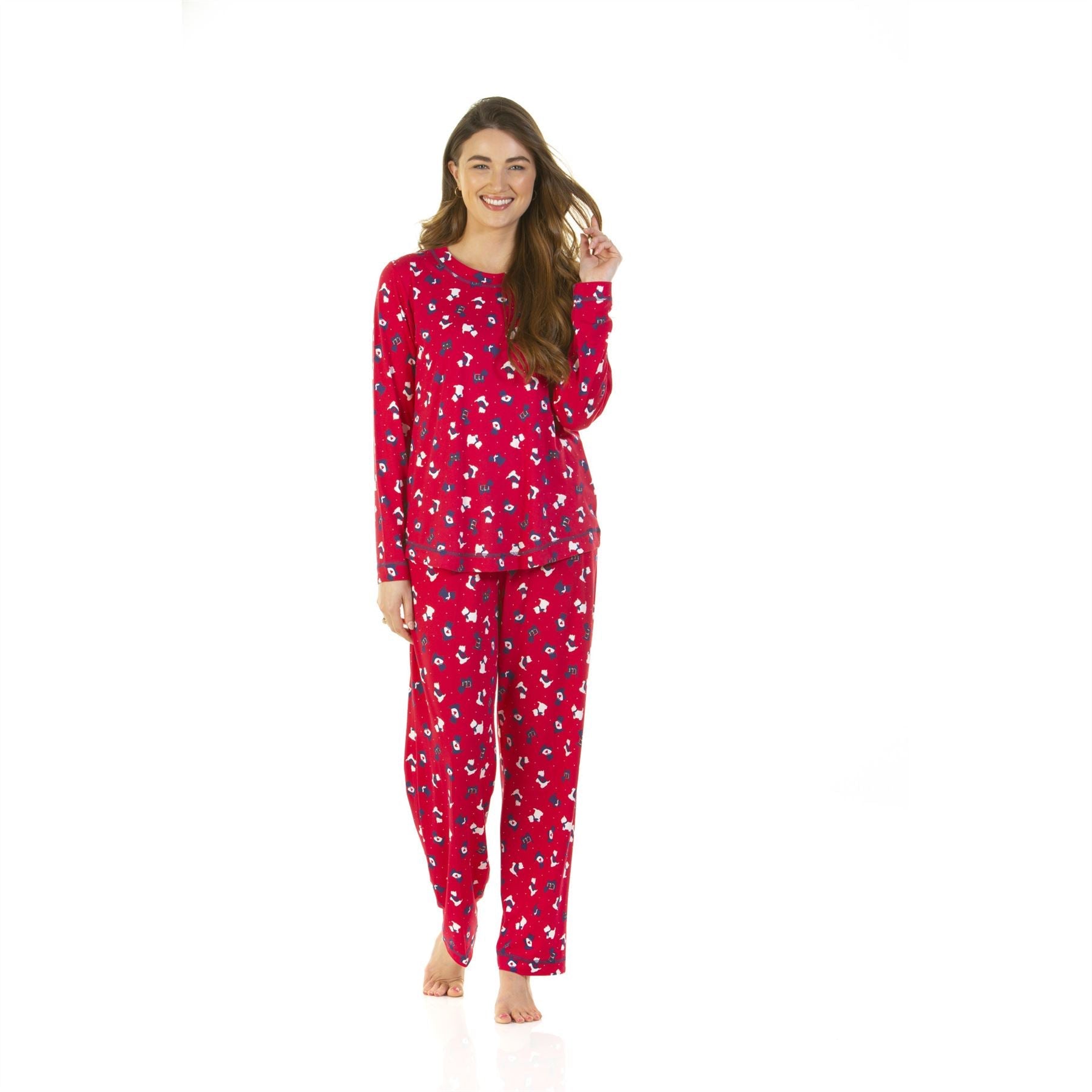 La Marquise Womens Jersey Knit Scotty Dog Pyjamas - Red La Marquise