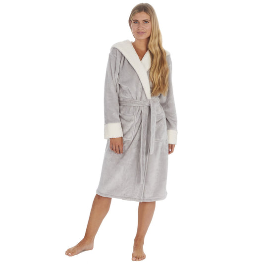 Forever Dreaming Womens Shimmer/Borg Contrast Fleece Robe - Grey