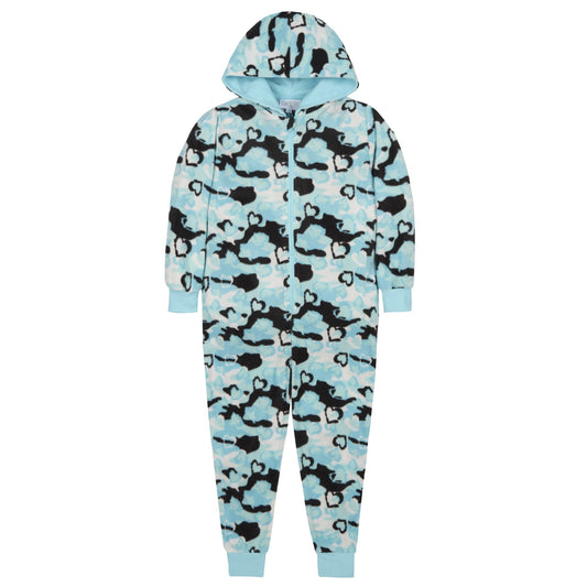 Onezee Kids Camouflage/Hearts Fleece Onesie - Blue