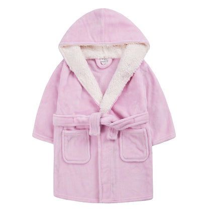 Minikidz Kids Sherpa Hooded Plush Fleece Robe - Pink