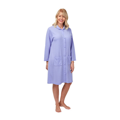 Marlon Button Through Waffle Robe - Blue