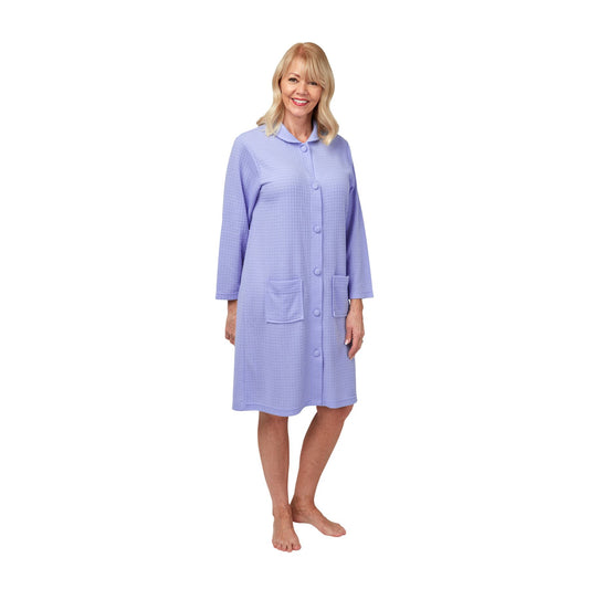 Marlon Button Through Waffle Robe - Blue
