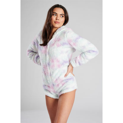 Loungeable Womens Tie Dye Sherpa Fleece Romper Onesie - Pastel