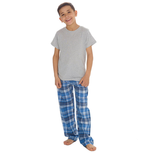 Cargo Bay Kids Top and Woven Check Bottoms - Grey Marl/Denim