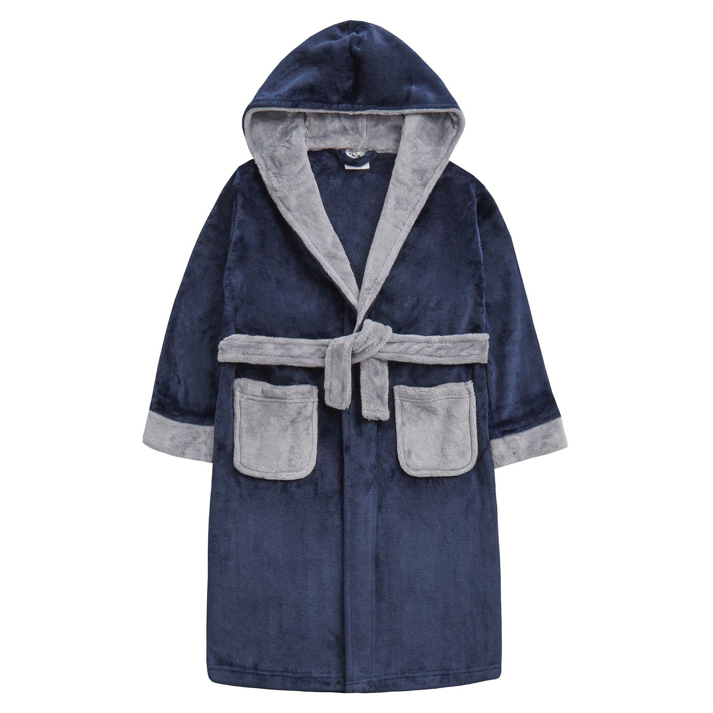 4Kidz Kids Contrast Hooded Fleece Robe - Navy